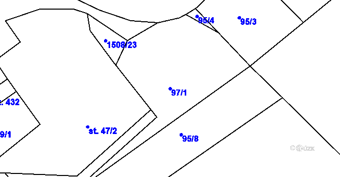Parcela st. 97/1 v KÚ Rosice u Chrasti, Katastrální mapa