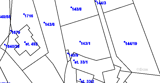 Parcela st. 143/1 v KÚ Rosice u Chrasti, Katastrální mapa