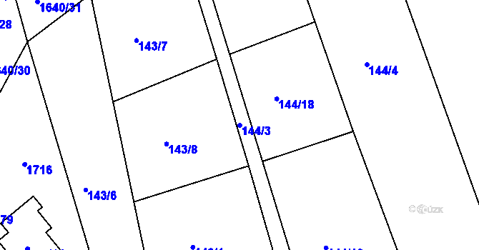 Parcela st. 144/3 v KÚ Rosice u Chrasti, Katastrální mapa