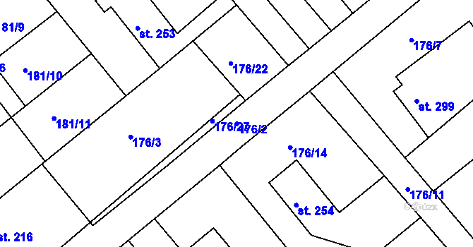 Parcela st. 176/2 v KÚ Rosice u Chrasti, Katastrální mapa