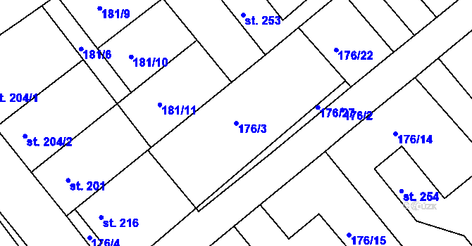 Parcela st. 176/3 v KÚ Rosice u Chrasti, Katastrální mapa