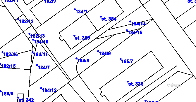 Parcela st. 184/9 v KÚ Rosice u Chrasti, Katastrální mapa