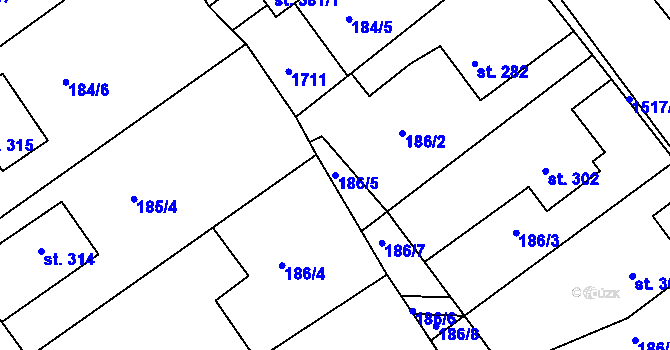 Parcela st. 186/5 v KÚ Rosice u Chrasti, Katastrální mapa