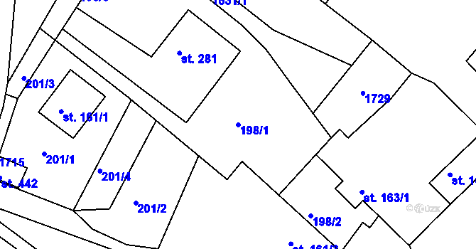 Parcela st. 198/1 v KÚ Rosice u Chrasti, Katastrální mapa