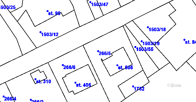Parcela st. 266/5 v KÚ Rosice u Chrasti, Katastrální mapa