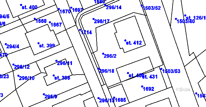 Parcela st. 296/2 v KÚ Rosice u Chrasti, Katastrální mapa