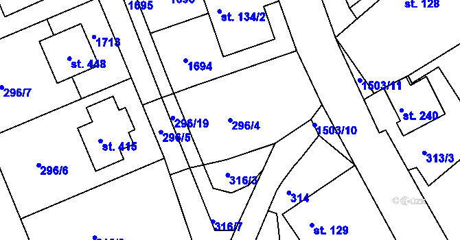 Parcela st. 296/4 v KÚ Rosice u Chrasti, Katastrální mapa