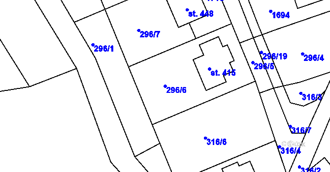 Parcela st. 296/6 v KÚ Rosice u Chrasti, Katastrální mapa