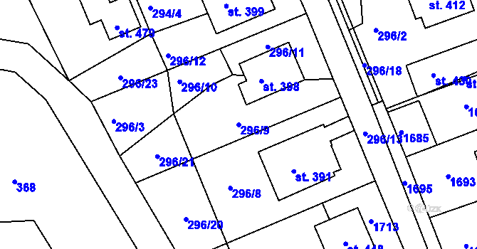 Parcela st. 296/9 v KÚ Rosice u Chrasti, Katastrální mapa