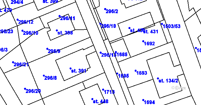 Parcela st. 296/13 v KÚ Rosice u Chrasti, Katastrální mapa