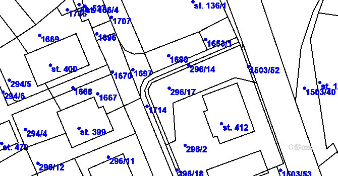 Parcela st. 296/17 v KÚ Rosice u Chrasti, Katastrální mapa
