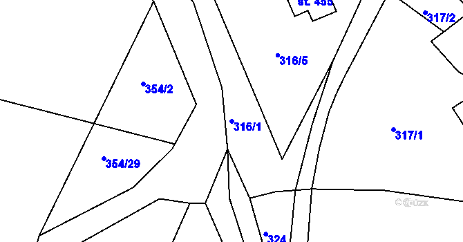 Parcela st. 316/1 v KÚ Rosice u Chrasti, Katastrální mapa