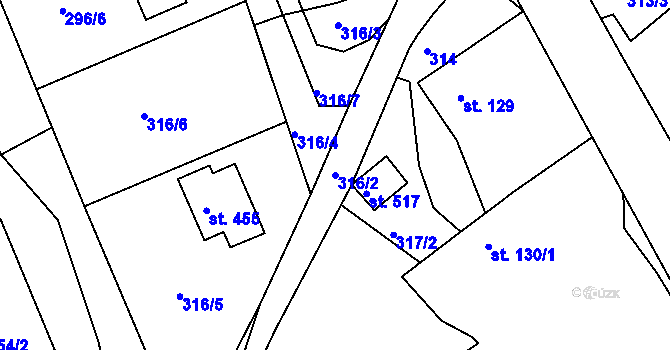 Parcela st. 316/2 v KÚ Rosice u Chrasti, Katastrální mapa