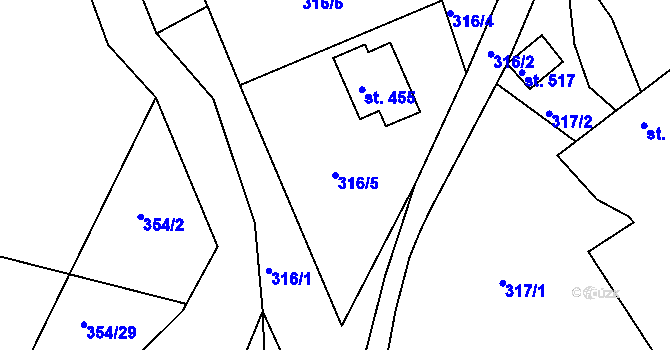 Parcela st. 316/5 v KÚ Rosice u Chrasti, Katastrální mapa