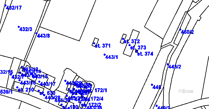Parcela st. 443/1 v KÚ Rosice u Chrasti, Katastrální mapa