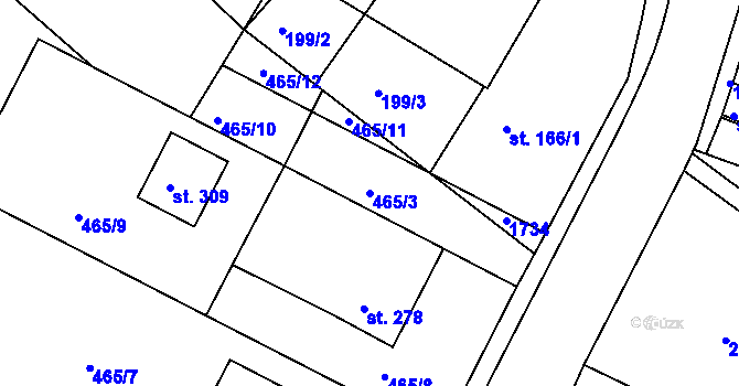 Parcela st. 465/3 v KÚ Rosice u Chrasti, Katastrální mapa