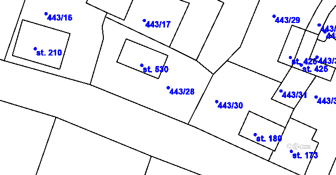 Parcela st. 443/28 v KÚ Rosice u Chrasti, Katastrální mapa