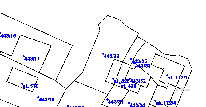 Parcela st. 443/29 v KÚ Rosice u Chrasti, Katastrální mapa