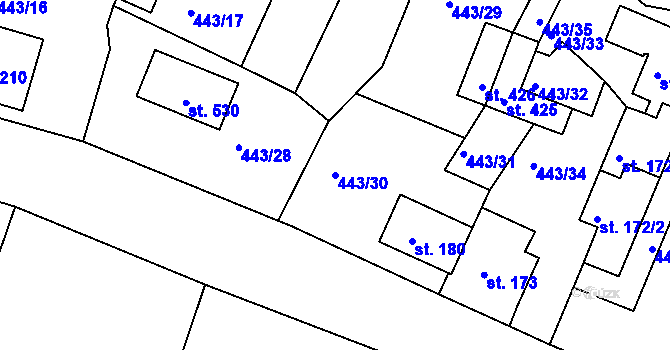 Parcela st. 443/30 v KÚ Rosice u Chrasti, Katastrální mapa