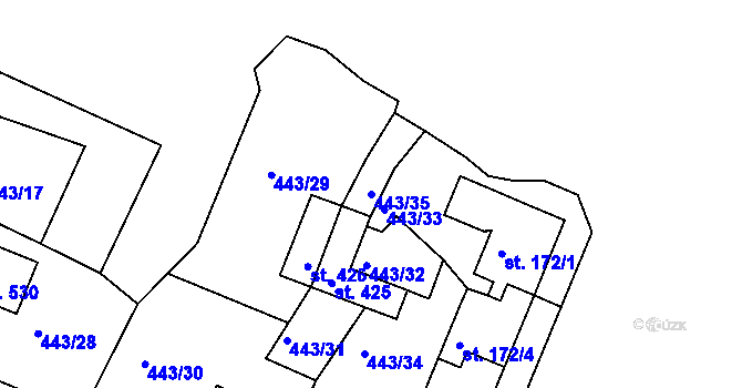 Parcela st. 443/35 v KÚ Rosice u Chrasti, Katastrální mapa