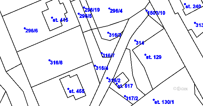 Parcela st. 316/7 v KÚ Rosice u Chrasti, Katastrální mapa