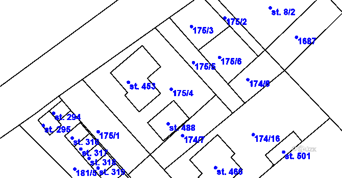 Parcela st. 175/4 v KÚ Rosice u Chrasti, Katastrální mapa