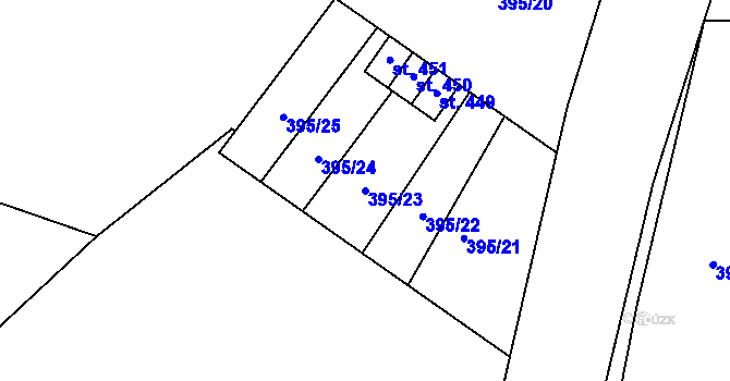 Parcela st. 395/23 v KÚ Rosice u Chrasti, Katastrální mapa