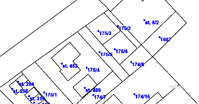 Parcela st. 175/5 v KÚ Rosice u Chrasti, Katastrální mapa