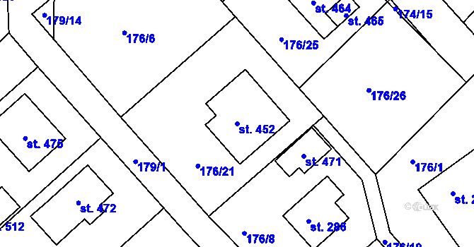 Parcela st. 452 v KÚ Rosice u Chrasti, Katastrální mapa
