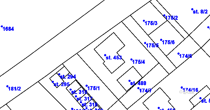 Parcela st. 453 v KÚ Rosice u Chrasti, Katastrální mapa