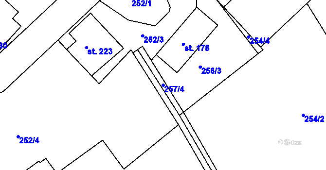 Parcela st. 257/4 v KÚ Rosice u Chrasti, Katastrální mapa