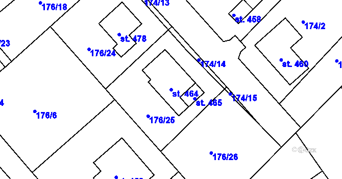 Parcela st. 464 v KÚ Rosice u Chrasti, Katastrální mapa