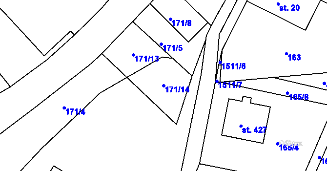 Parcela st. 171/14 v KÚ Rosice u Chrasti, Katastrální mapa