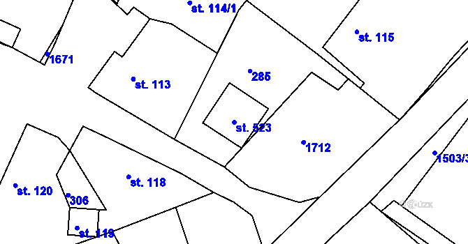Parcela st. 523 v KÚ Rosice u Chrasti, Katastrální mapa