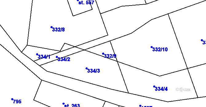 Parcela st. 332/9 v KÚ Rosice u Chrasti, Katastrální mapa