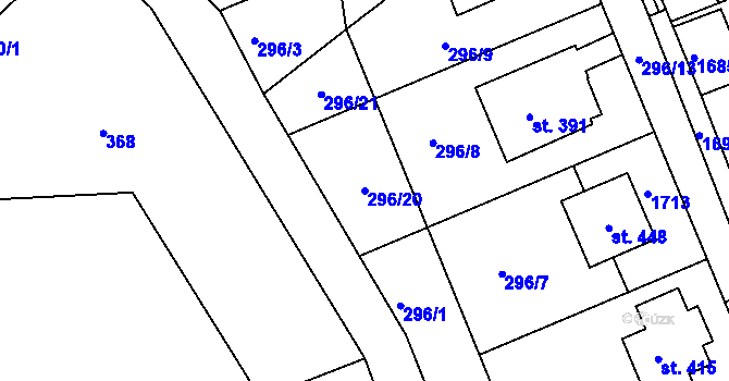 Parcela st. 296/20 v KÚ Rosice u Chrasti, Katastrální mapa