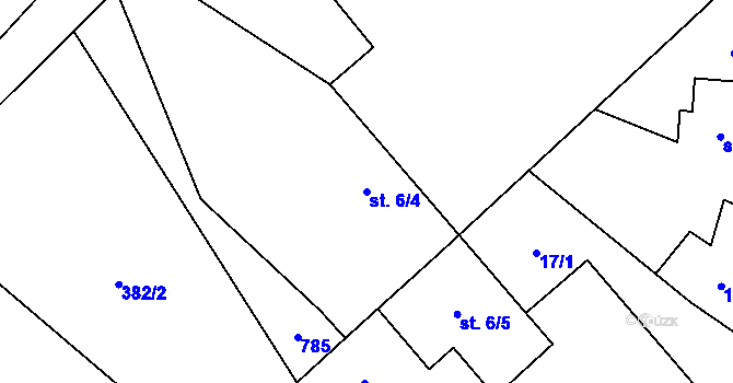 Parcela st. 6/4 v KÚ Rosice nad Labem, Katastrální mapa