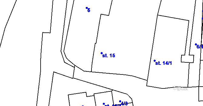 Parcela st. 15 v KÚ Rosice nad Labem, Katastrální mapa