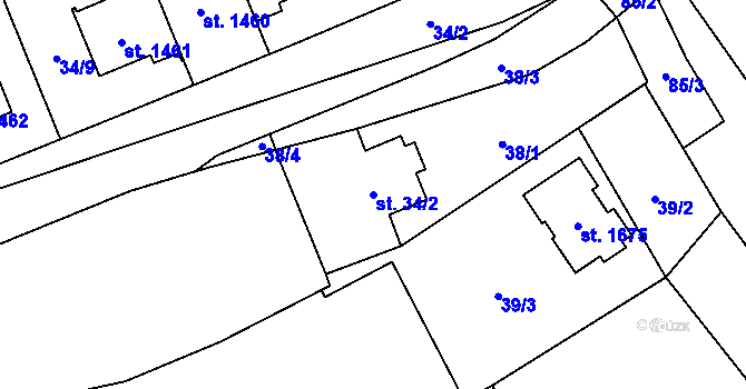 Parcela st. 34/2 v KÚ Rosice nad Labem, Katastrální mapa