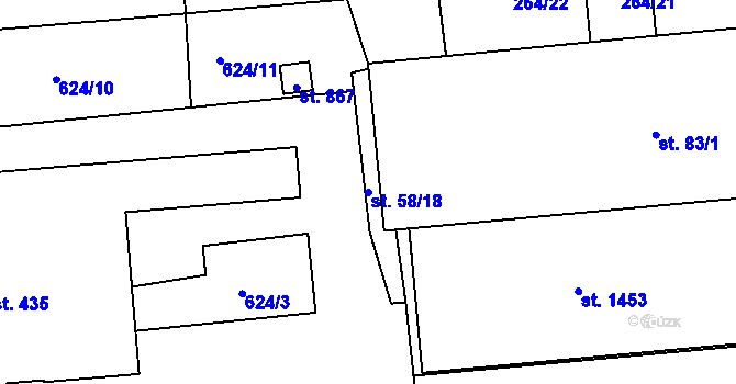 Parcela st. 58/18 v KÚ Rosice nad Labem, Katastrální mapa