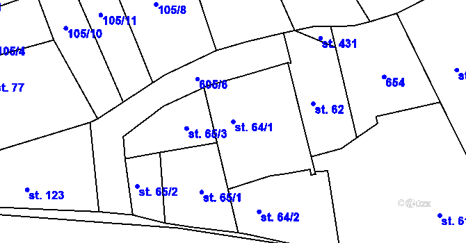 Parcela st. 64/1 v KÚ Rosice nad Labem, Katastrální mapa