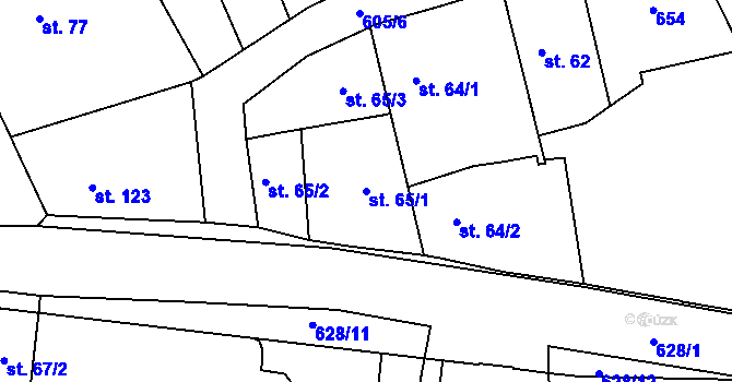 Parcela st. 65/1 v KÚ Rosice nad Labem, Katastrální mapa