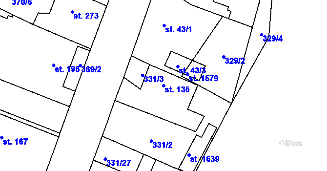 Parcela st. 135 v KÚ Rosice nad Labem, Katastrální mapa