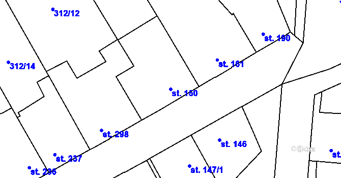 Parcela st. 150 v KÚ Rosice nad Labem, Katastrální mapa