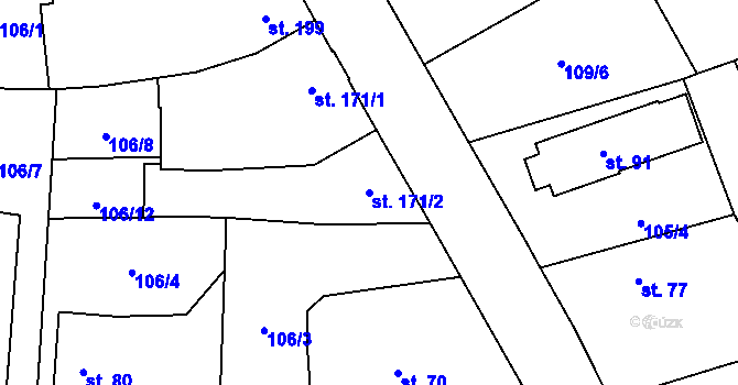 Parcela st. 171/2 v KÚ Rosice nad Labem, Katastrální mapa