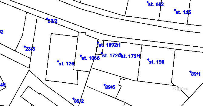 Parcela st. 172/2 v KÚ Rosice nad Labem, Katastrální mapa