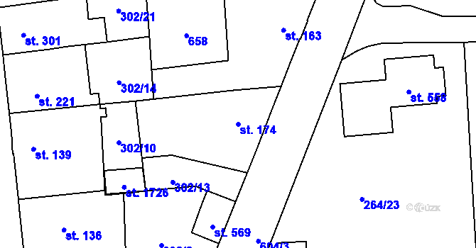 Parcela st. 174 v KÚ Rosice nad Labem, Katastrální mapa