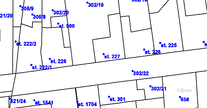 Parcela st. 227 v KÚ Rosice nad Labem, Katastrální mapa