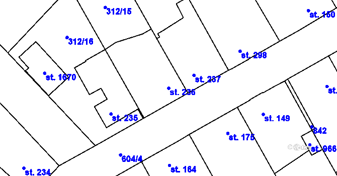 Parcela st. 236 v KÚ Rosice nad Labem, Katastrální mapa