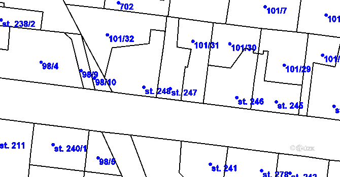 Parcela st. 247 v KÚ Rosice nad Labem, Katastrální mapa